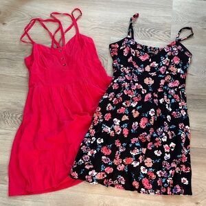 EXPRESS spring summer dress bundle size XS black pink floral smocked pockets